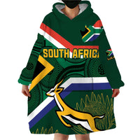 Custom South Africa Rugby Wearable Blanket Hoodie Springboks Mascot African Pattern - Wonder Print Shop
