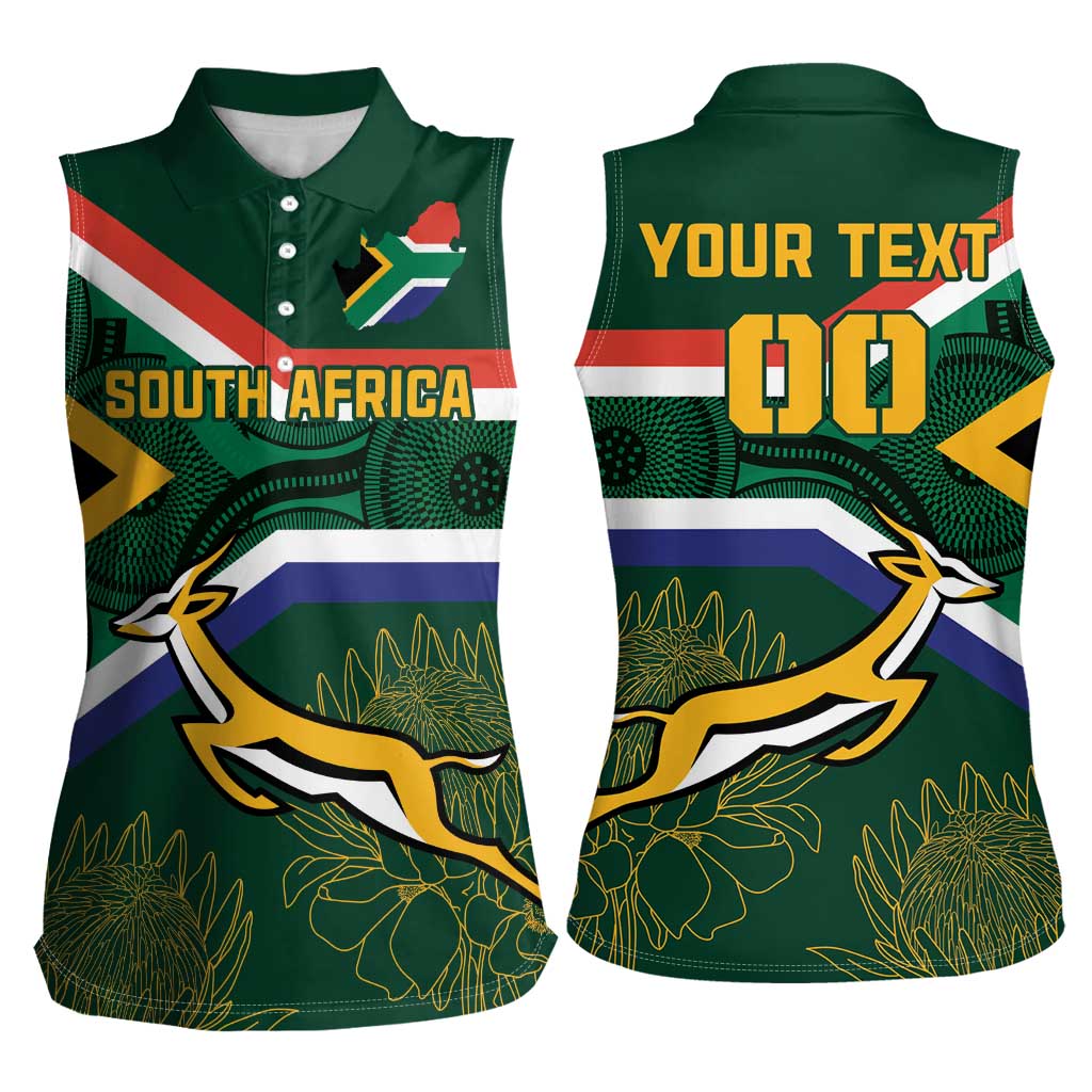Custom South Africa Rugby Women Sleeveless Polo Shirt Springboks Mascot African Pattern - Wonder Print Shop