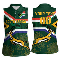 Custom South Africa Rugby Women Sleeveless Polo Shirt Springboks Mascot African Pattern - Wonder Print Shop