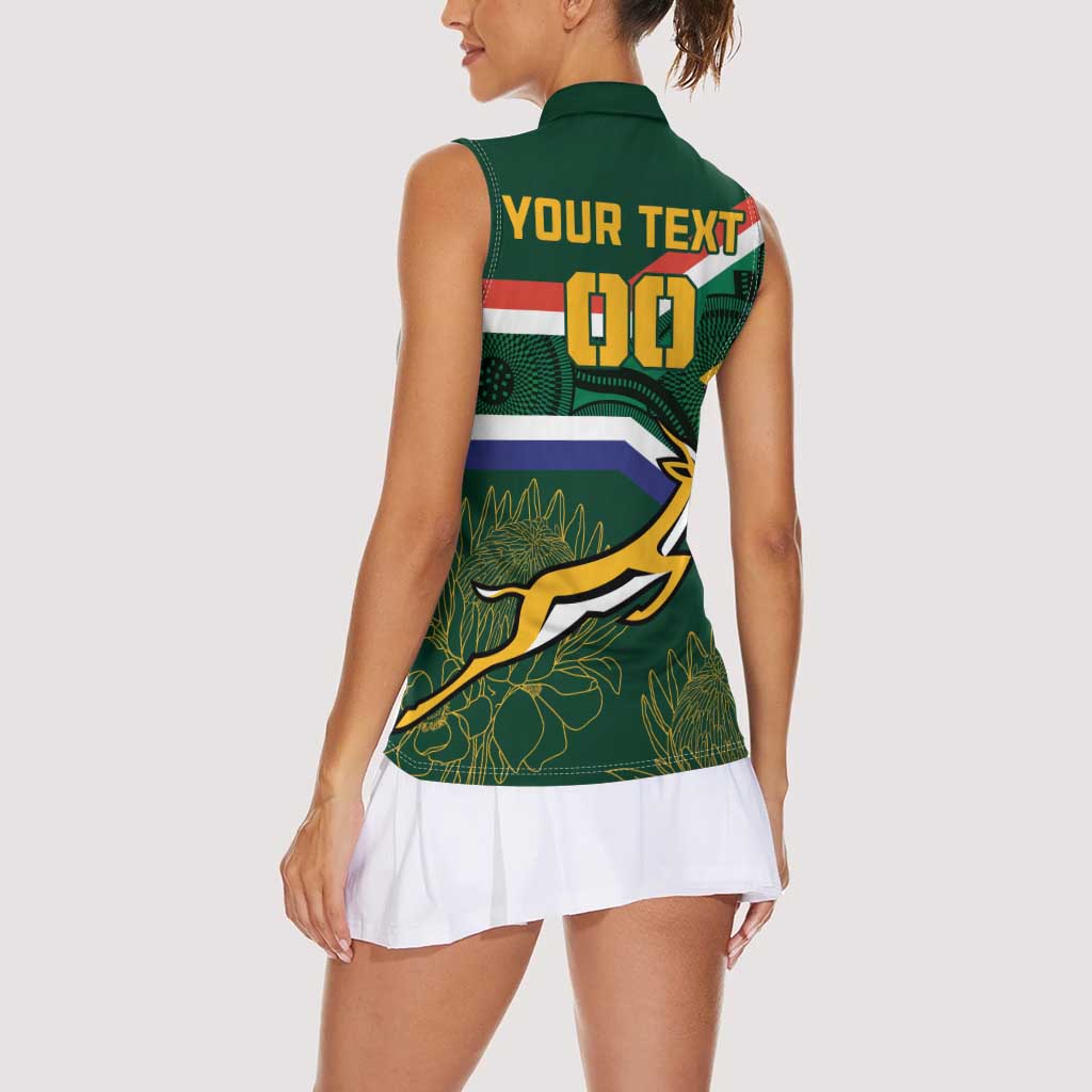 Custom South Africa Rugby Women Sleeveless Polo Shirt Springboks Mascot African Pattern - Wonder Print Shop
