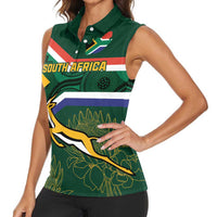 Custom South Africa Rugby Women Sleeveless Polo Shirt Springboks Mascot African Pattern - Wonder Print Shop