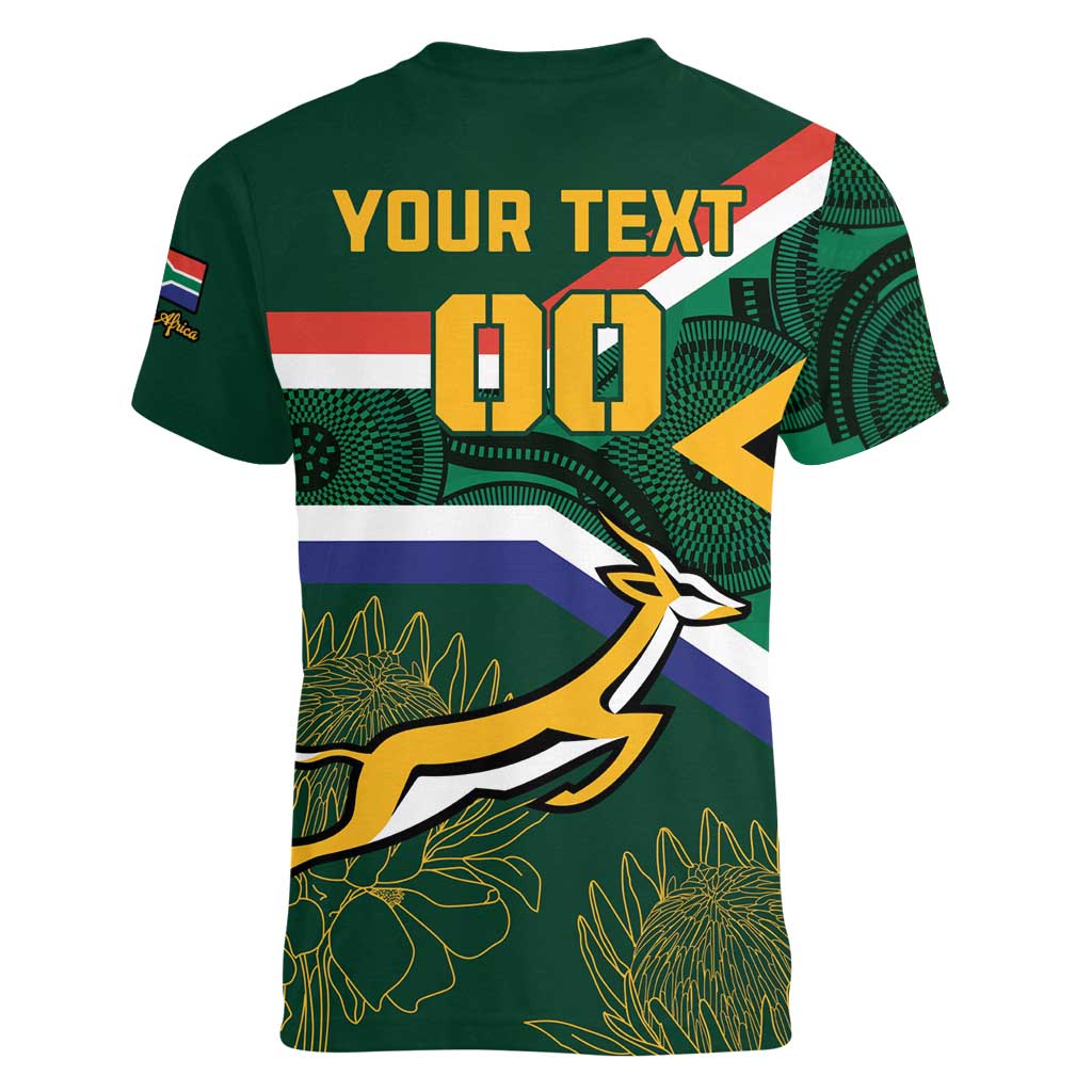 Custom South Africa Rugby Women V-Neck T-Shirt Springboks Mascot African Pattern - Wonder Print Shop
