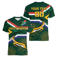 Custom South Africa Rugby Women V-Neck T-Shirt Springboks Mascot African Pattern - Wonder Print Shop