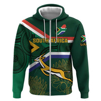 Custom South Africa Rugby Zip Hoodie Springboks Mascot African Pattern - Wonder Print Shop