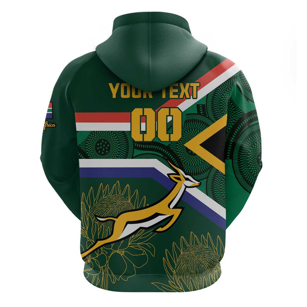 Custom South Africa Rugby Zip Hoodie Springboks Mascot African Pattern - Wonder Print Shop