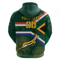 Custom South Africa Rugby Zip Hoodie Springboks Mascot African Pattern - Wonder Print Shop