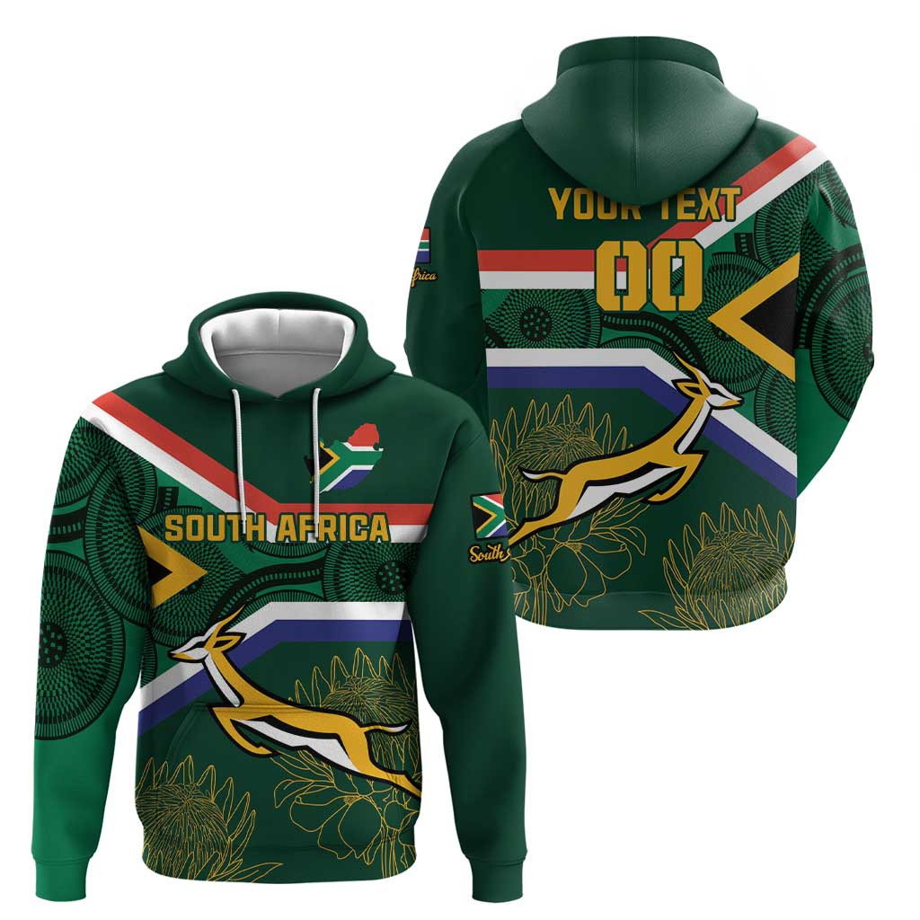 Custom South Africa Rugby Zip Hoodie Springboks Mascot African Pattern - Wonder Print Shop