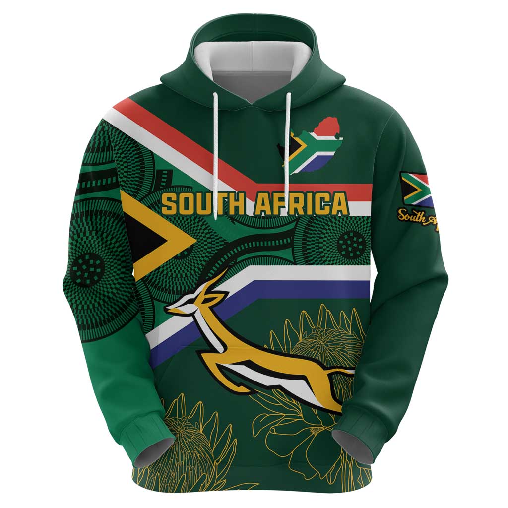 Custom South Africa Rugby Zip Hoodie Springboks Mascot African Pattern - Wonder Print Shop