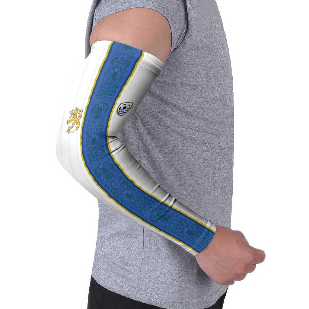 Custom Finland Football Arm Sleeves Suomi Champion Sami Pattern - Wonder Print Shop