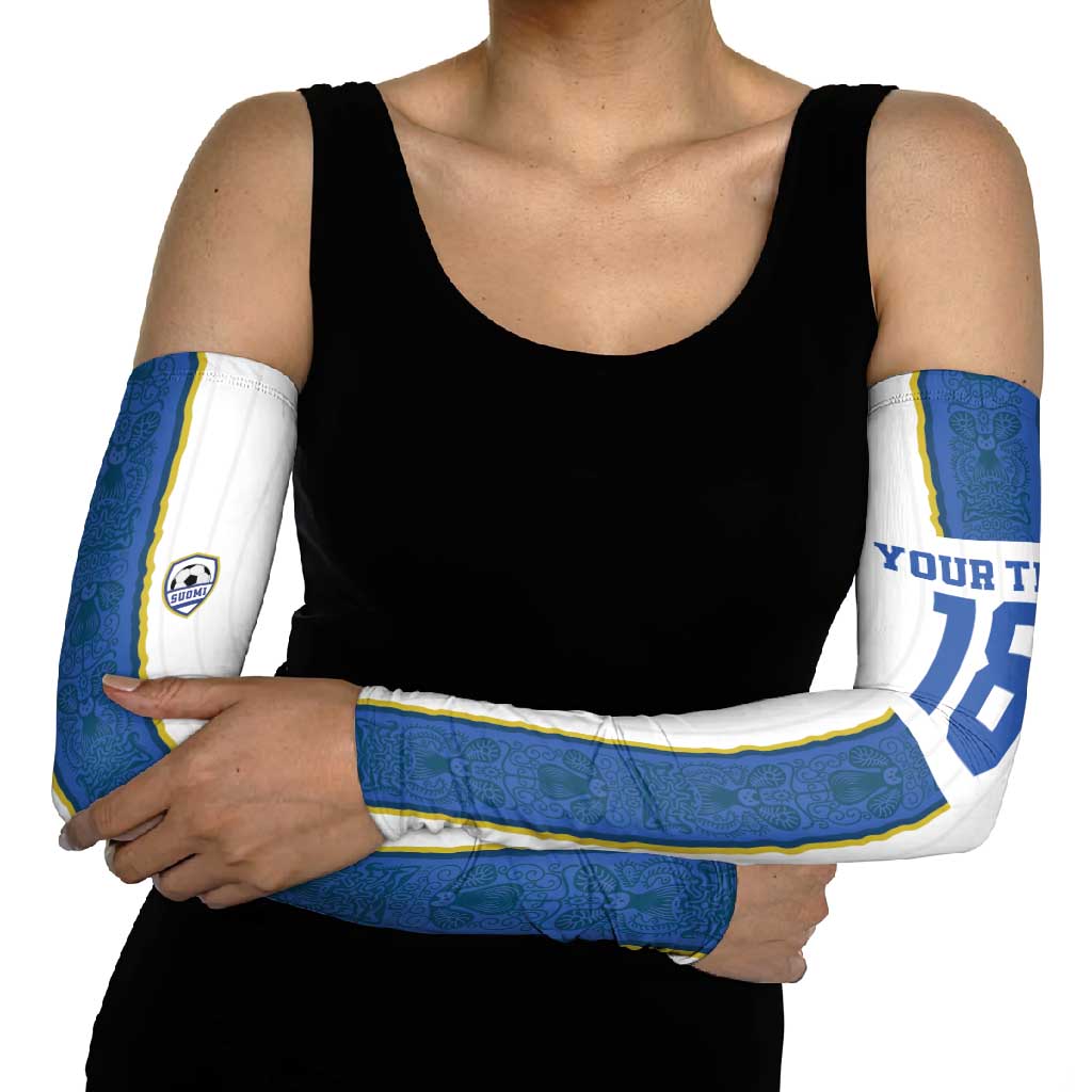 Custom Finland Football Arm Sleeves Suomi Champion Sami Pattern - Wonder Print Shop