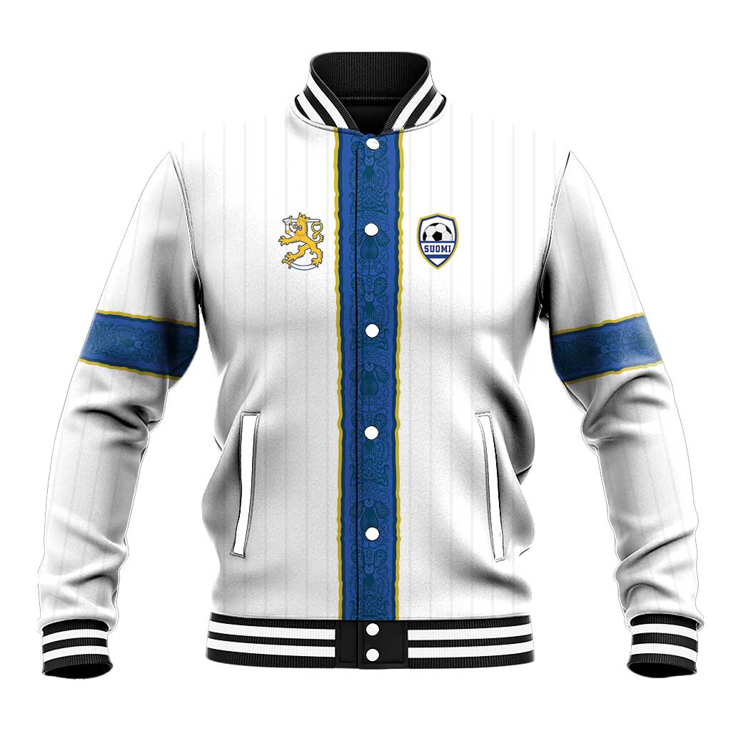 Custom Finland Football Baseball Jacket Suomi Champion Sami Pattern - Wonder Print Shop