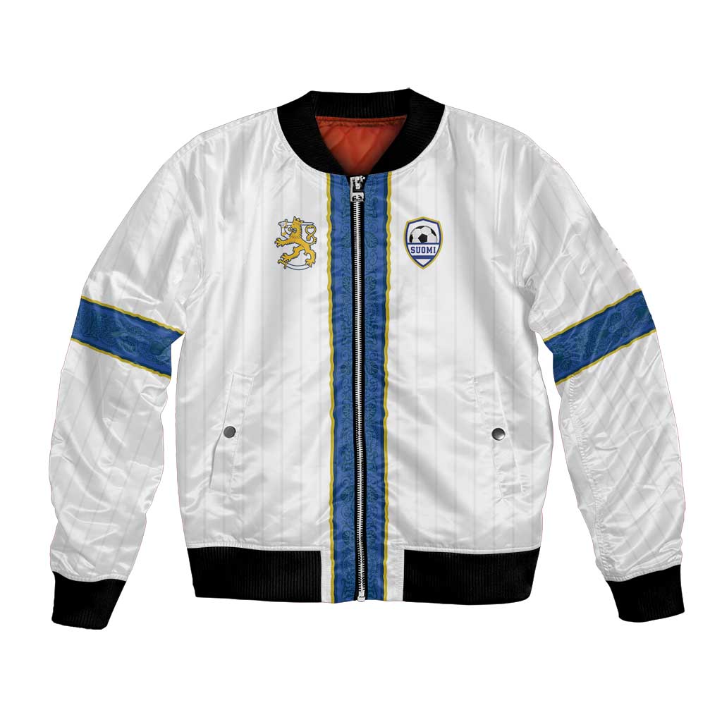 Custom Finland Football Bomber Jacket Suomi Champion Sami Pattern - Wonder Print Shop