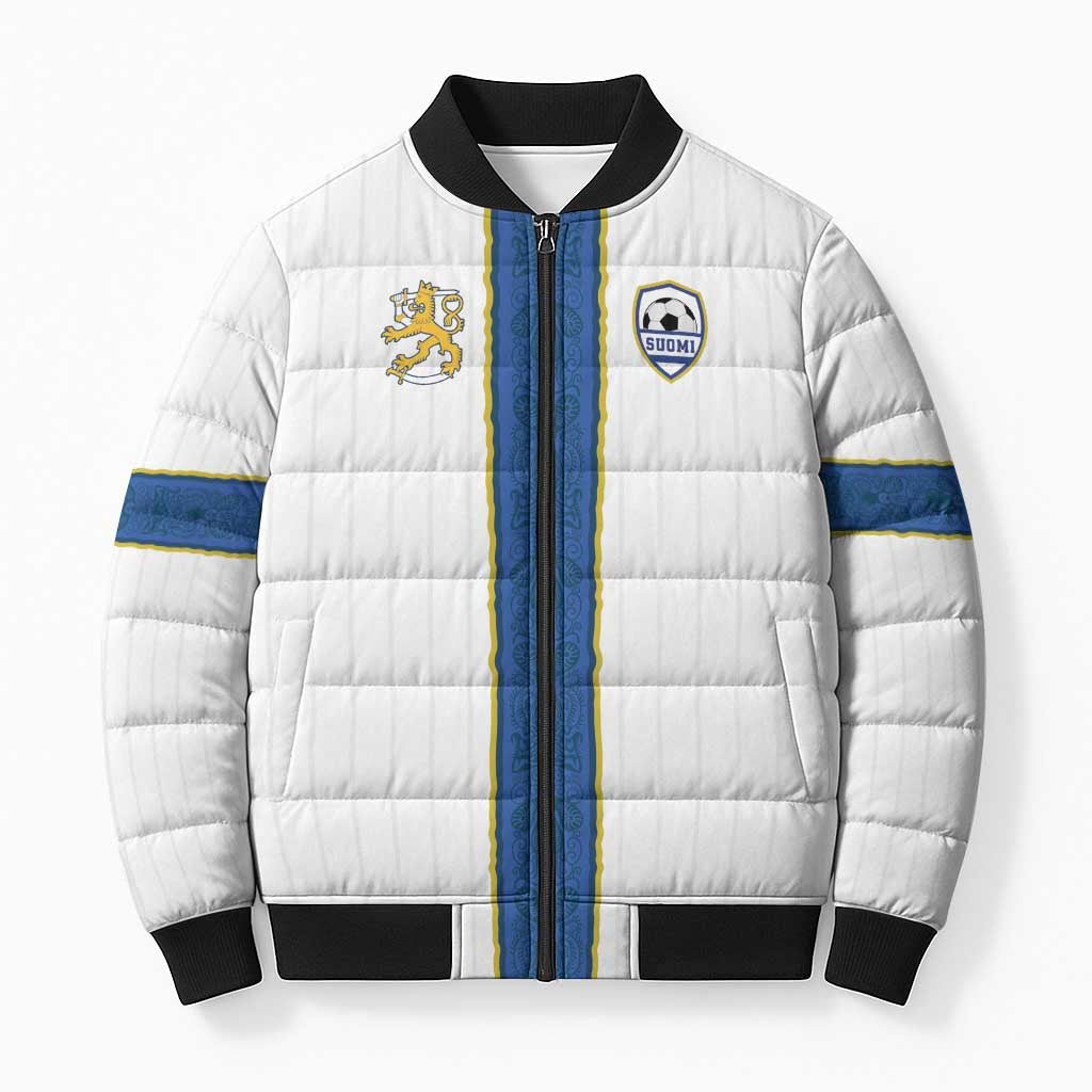 Custom Finland Football Bomber Puffer Jacket Suomi Champion Sami Pattern - Wonder Print Shop