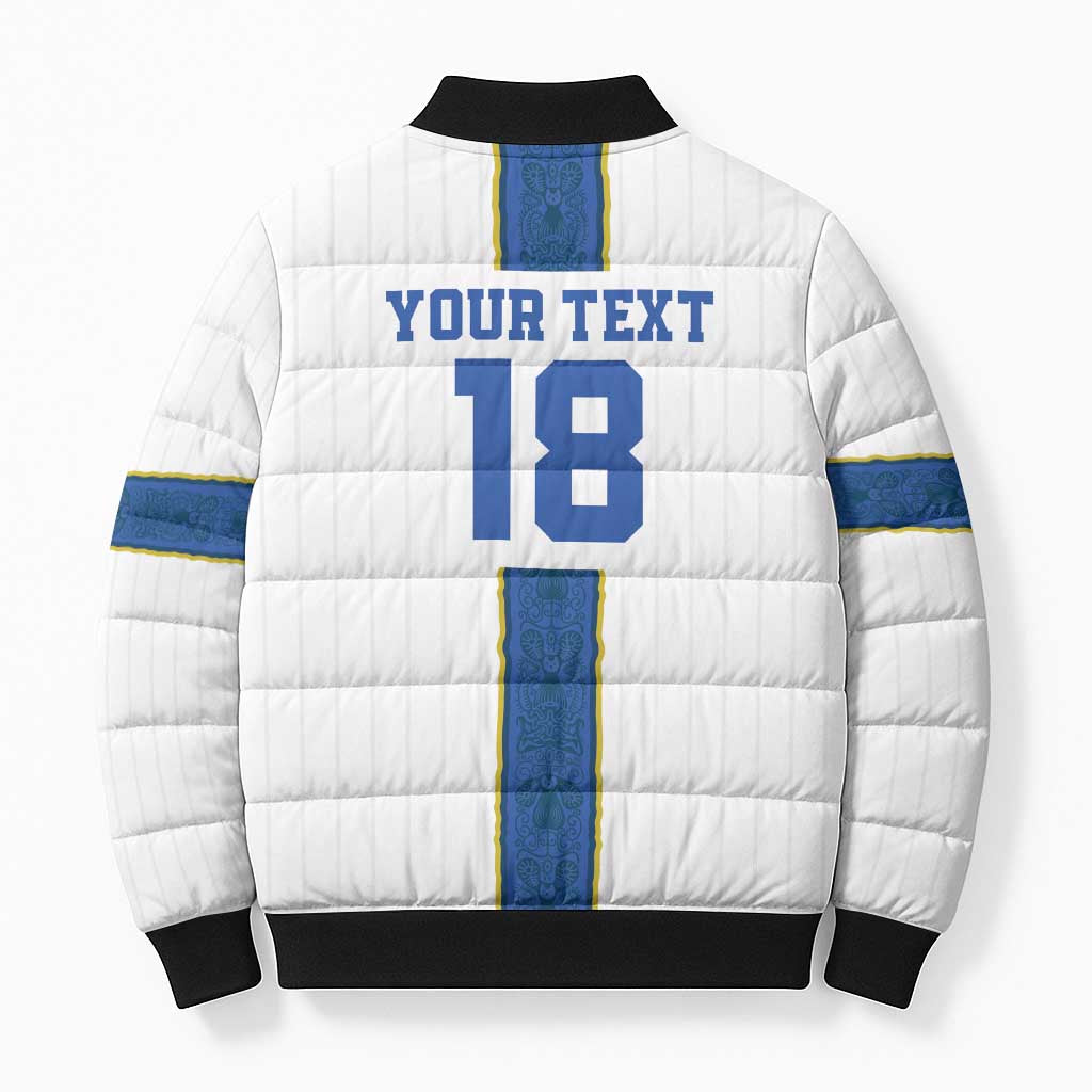 Custom Finland Football Bomber Puffer Jacket Suomi Champion Sami Pattern - Wonder Print Shop
