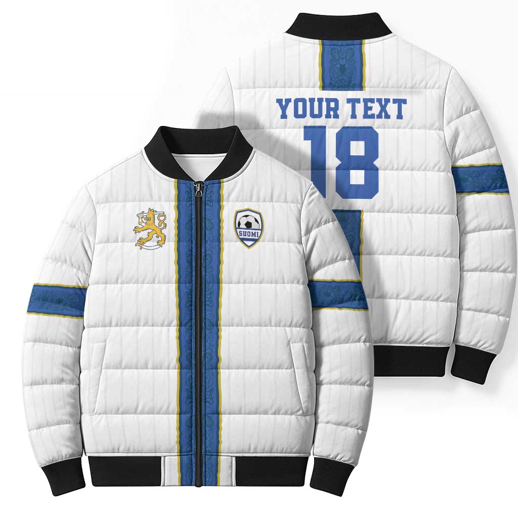 Custom Finland Football Bomber Puffer Jacket Suomi Champion Sami Pattern - Wonder Print Shop