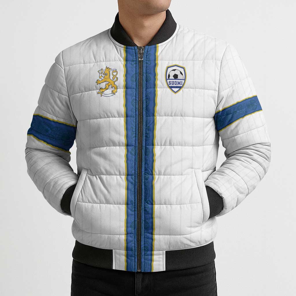 Custom Finland Football Bomber Puffer Jacket Suomi Champion Sami Pattern - Wonder Print Shop