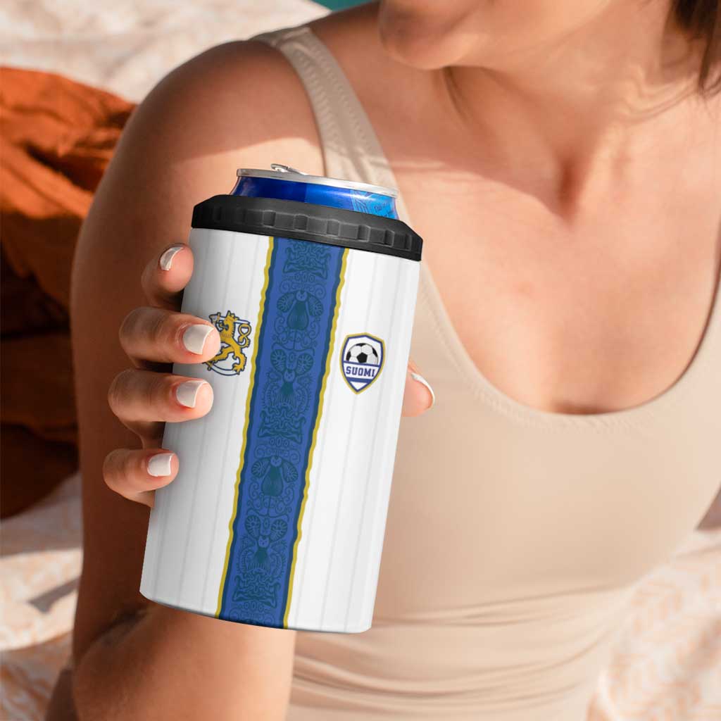 Custom Finland Football 4 in 1 Can Cooler Tumbler Suomi Champion Sami Pattern - Wonder Print Shop