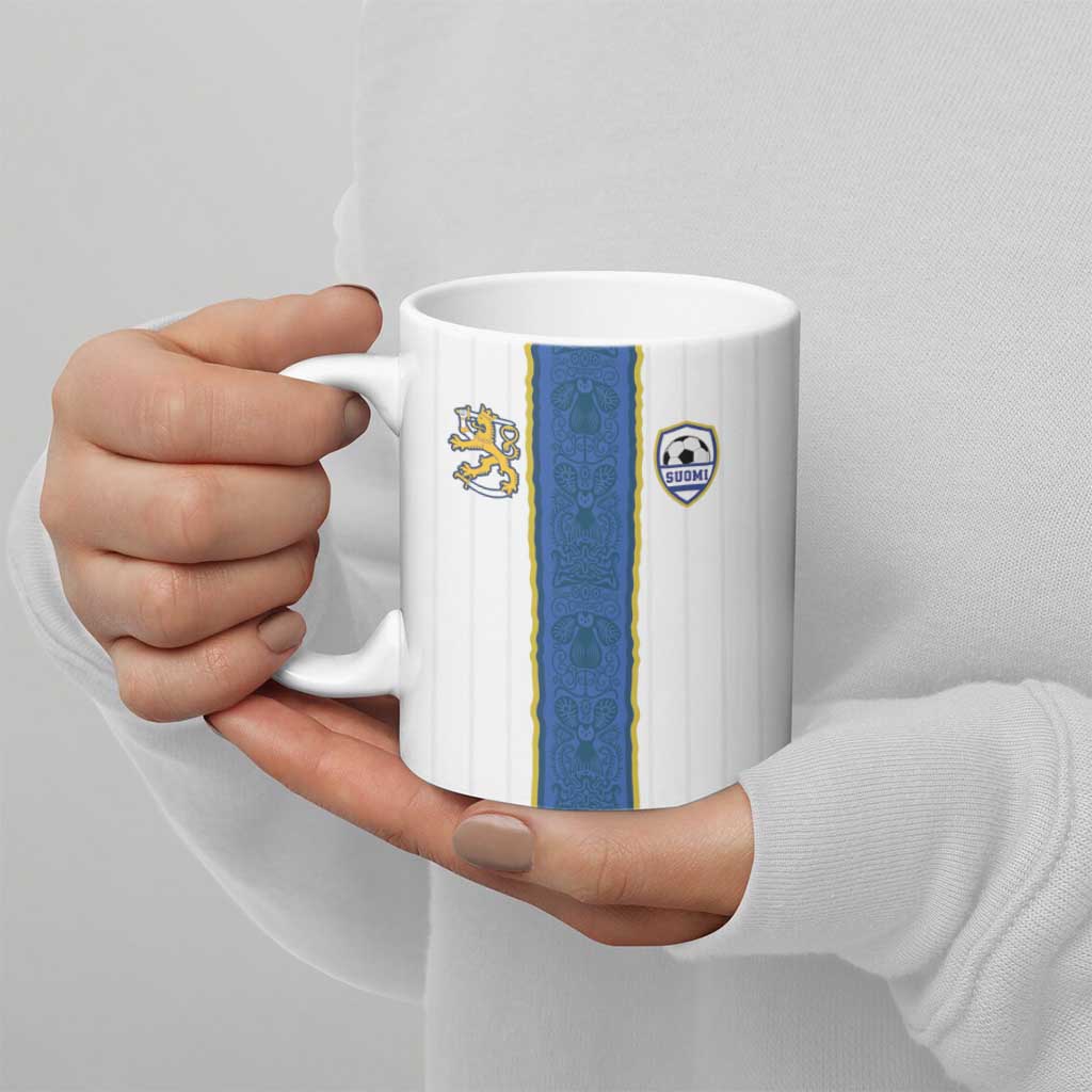 Custom Finland Football Ceramic Mug Suomi Champion Sami Pattern - Wonder Print Shop
