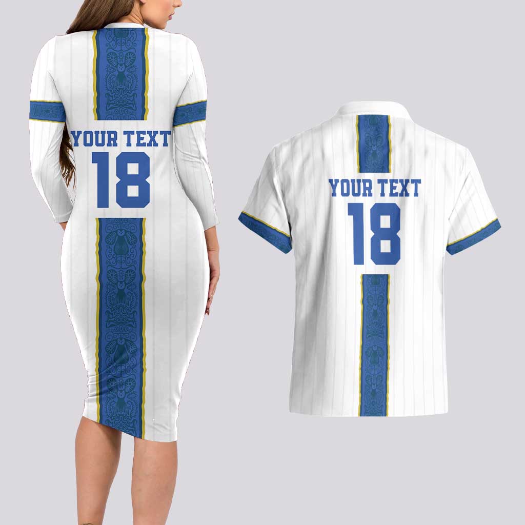 Custom Finland Football Couples Matching Long Sleeve Bodycon Dress and Hawaiian Shirt Suomi Champion Sami Pattern - Wonder Print Shop