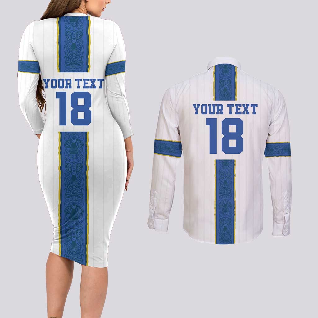 Custom Finland Football Couples Matching Long Sleeve Bodycon Dress and Long Sleeve Button Shirt Suomi Champion Sami Pattern - Wonder Print Shop