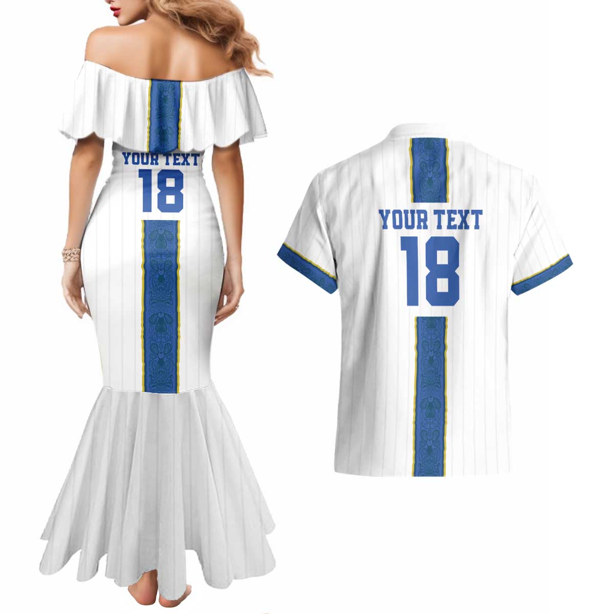 Custom Finland Football Couples Matching Mermaid Dress and Hawaiian Shirt Suomi Champion Sami Pattern - Wonder Print Shop