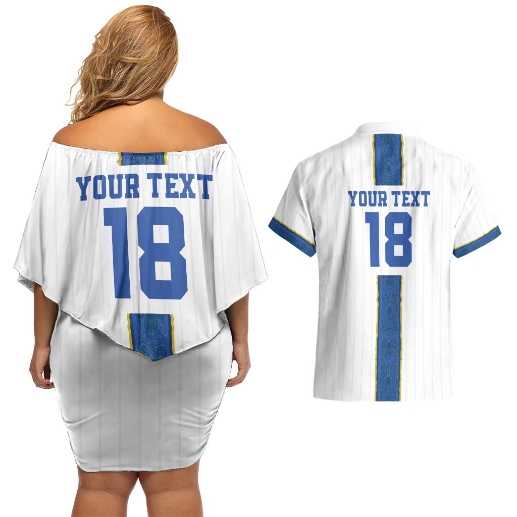 Custom Finland Football Couples Matching Off Shoulder Short Dress and Hawaiian Shirt Suomi Champion Sami Pattern - Wonder Print Shop