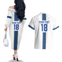 Custom Finland Football Couples Matching Off The Shoulder Long Sleeve Dress and Hawaiian Shirt Suomi Champion Sami Pattern - Wonder Print Shop