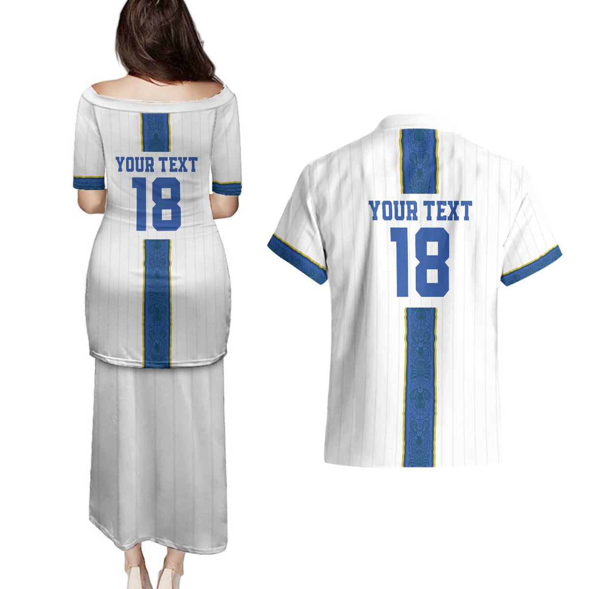 Custom Finland Football Couples Matching Puletasi and Hawaiian Shirt Suomi Champion Sami Pattern - Wonder Print Shop