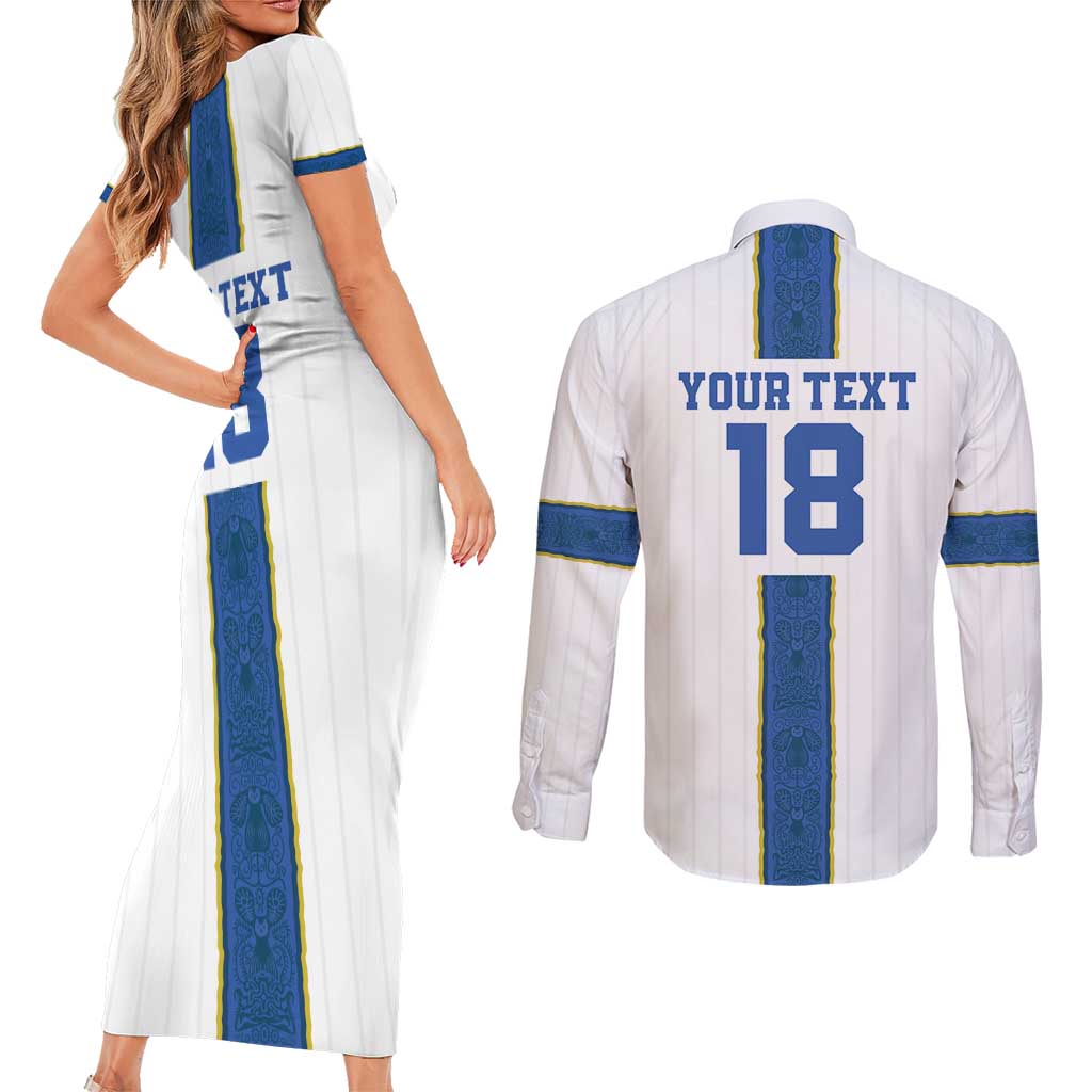 Custom Finland Football Couples Matching Short Sleeve Bodycon Dress and Long Sleeve Button Shirt Suomi Champion Sami Pattern - Wonder Print Shop