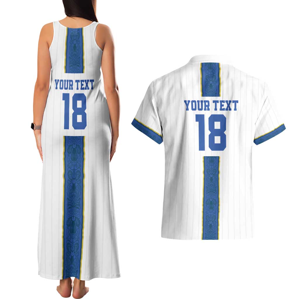 Custom Finland Football Couples Matching Tank Maxi Dress and Hawaiian Shirt Suomi Champion Sami Pattern - Wonder Print Shop