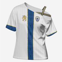 Custom Finland Football Cross Shoulder Shirt Suomi Champion Sami Pattern - Wonder Print Shop