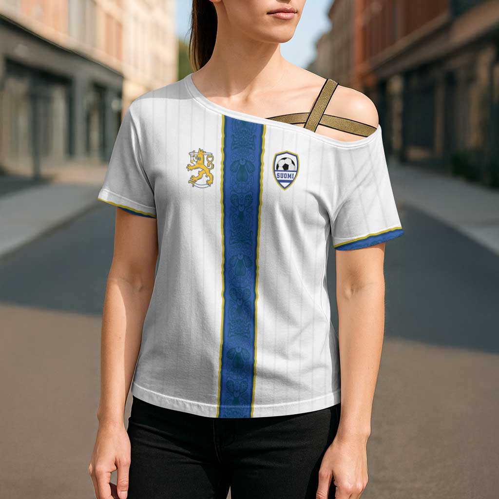 Custom Finland Football Cross Shoulder Shirt Suomi Champion Sami Pattern - Wonder Print Shop