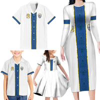 Custom Finland Football Family Matching Long Sleeve Bodycon Dress and Hawaiian Shirt Suomi Champion Sami Pattern - Wonder Print Shop