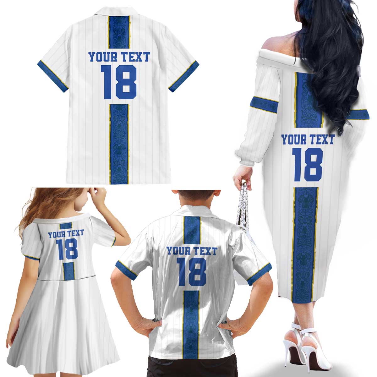 Custom Finland Football Family Matching Off The Shoulder Long Sleeve Dress and Hawaiian Shirt Suomi Champion Sami Pattern - Wonder Print Shop