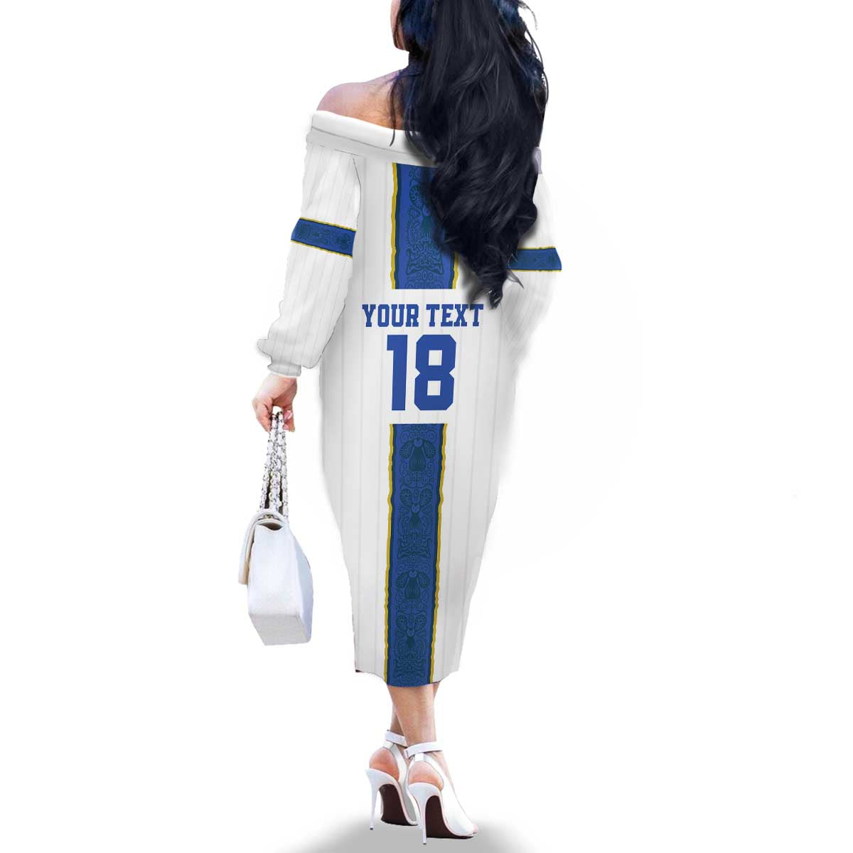 Custom Finland Football Family Matching Off The Shoulder Long Sleeve Dress and Hawaiian Shirt Suomi Champion Sami Pattern - Wonder Print Shop