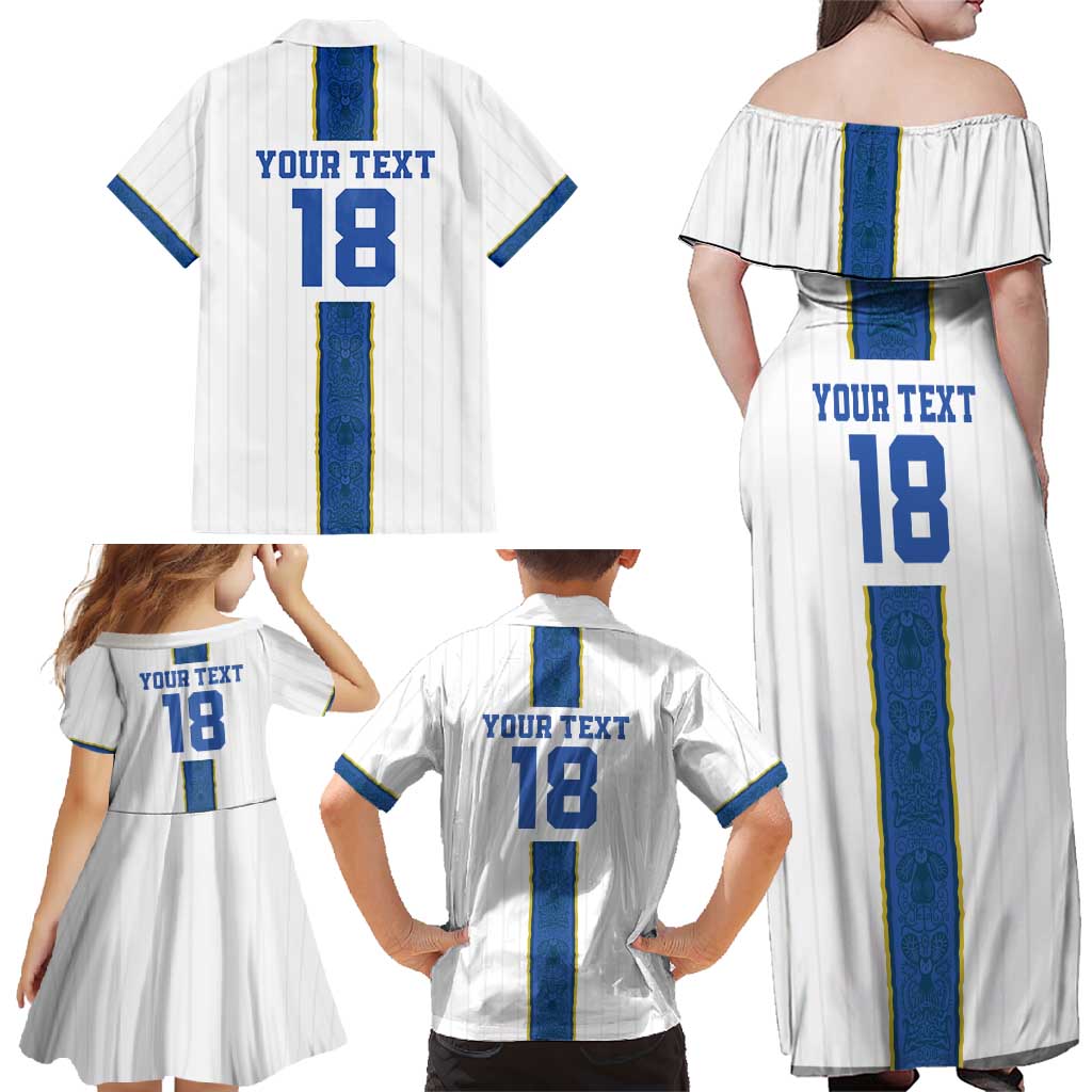 Custom Finland Football Family Matching Off Shoulder Maxi Dress and Hawaiian Shirt Suomi Champion Sami Pattern - Wonder Print Shop