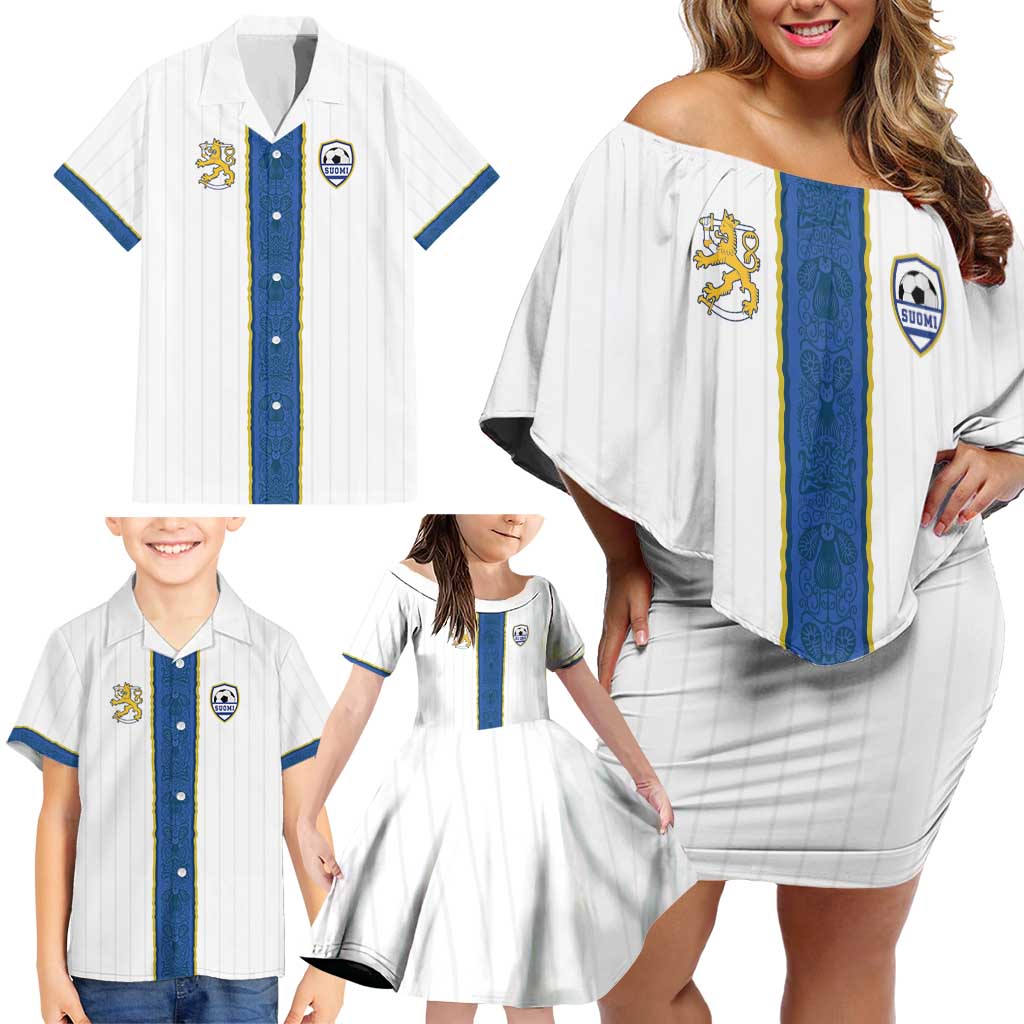 Custom Finland Football Family Matching Off Shoulder Short Dress and Hawaiian Shirt Suomi Champion Sami Pattern - Wonder Print Shop