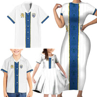 Custom Finland Football Family Matching Short Sleeve Bodycon Dress and Hawaiian Shirt Suomi Champion Sami Pattern - Wonder Print Shop