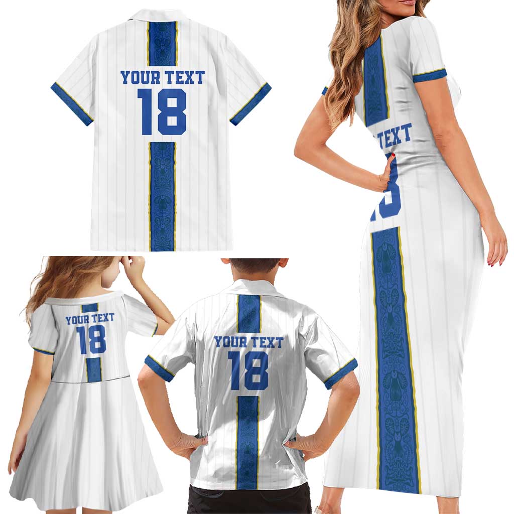 Custom Finland Football Family Matching Short Sleeve Bodycon Dress and Hawaiian Shirt Suomi Champion Sami Pattern - Wonder Print Shop