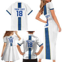 Custom Finland Football Family Matching Short Sleeve Bodycon Dress and Hawaiian Shirt Suomi Champion Sami Pattern - Wonder Print Shop