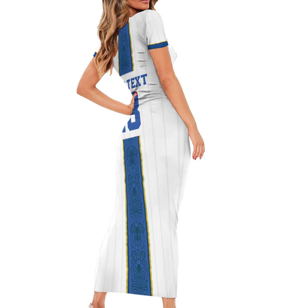 Custom Finland Football Family Matching Short Sleeve Bodycon Dress and Hawaiian Shirt Suomi Champion Sami Pattern - Wonder Print Shop