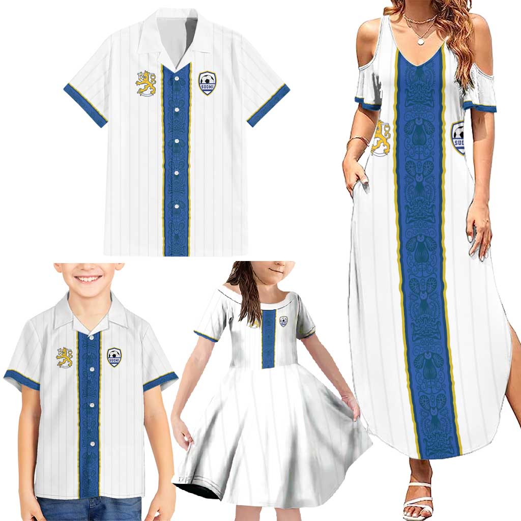 Custom Finland Football Family Matching Summer Maxi Dress and Hawaiian Shirt Suomi Champion Sami Pattern - Wonder Print Shop