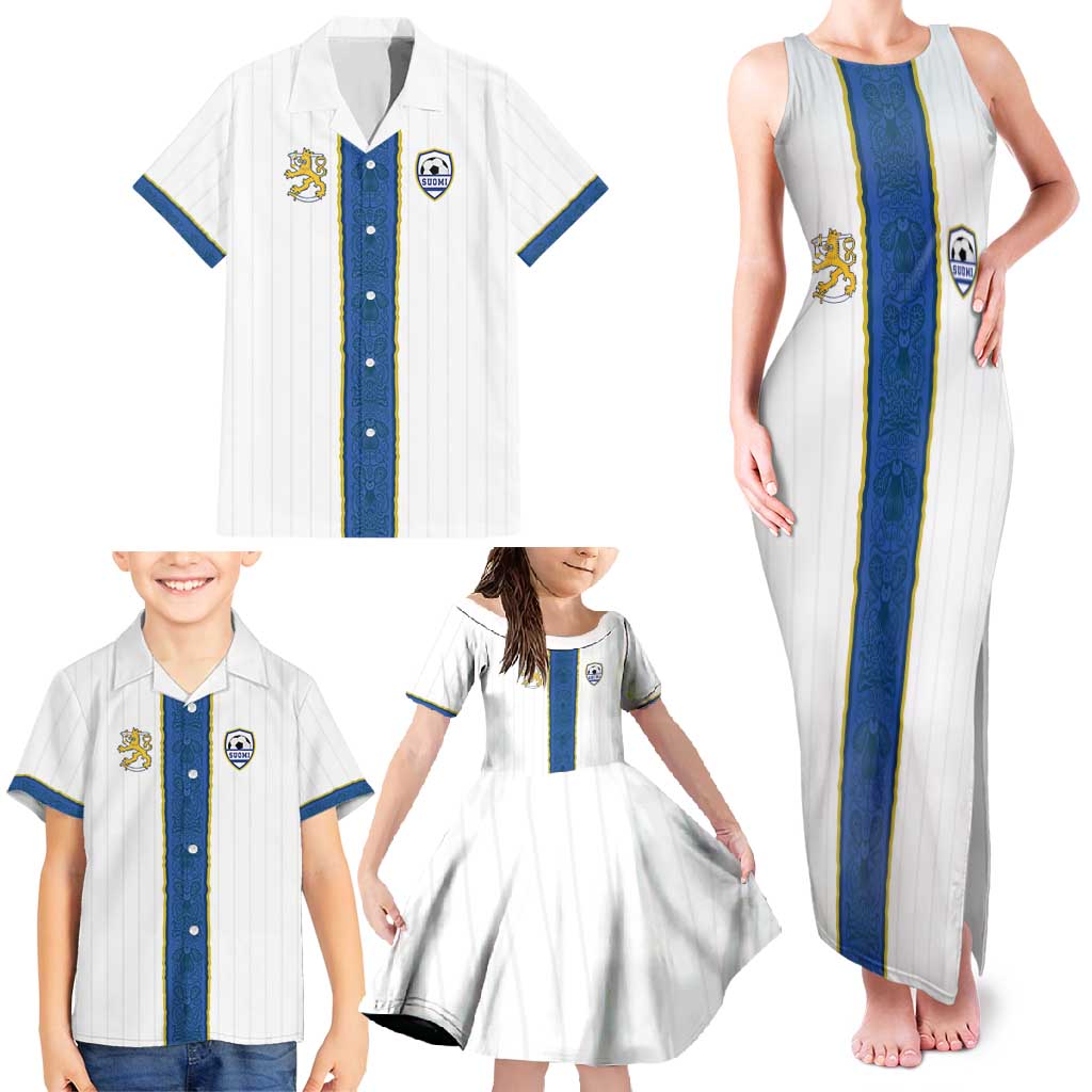 Custom Finland Football Family Matching Tank Maxi Dress and Hawaiian Shirt Suomi Champion Sami Pattern - Wonder Print Shop