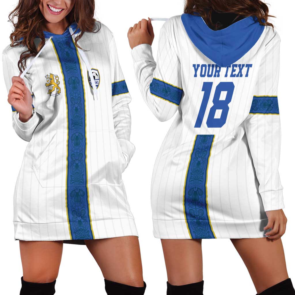 Custom Finland Football Hoodie Dress Suomi Champion Sami Pattern - Wonder Print Shop
