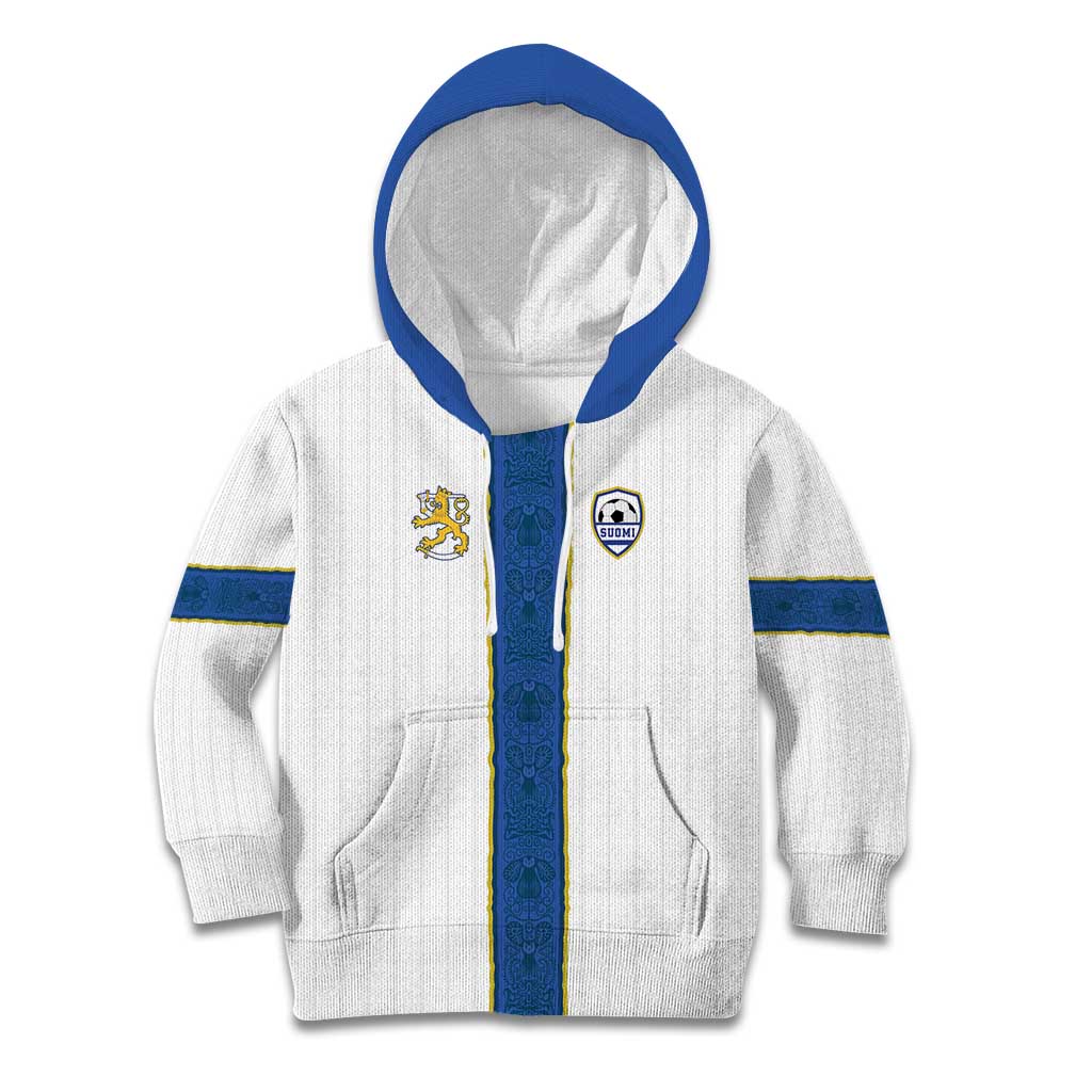 Custom Finland Football Kid Hoodie Suomi Champion Sami Pattern - Wonder Print Shop