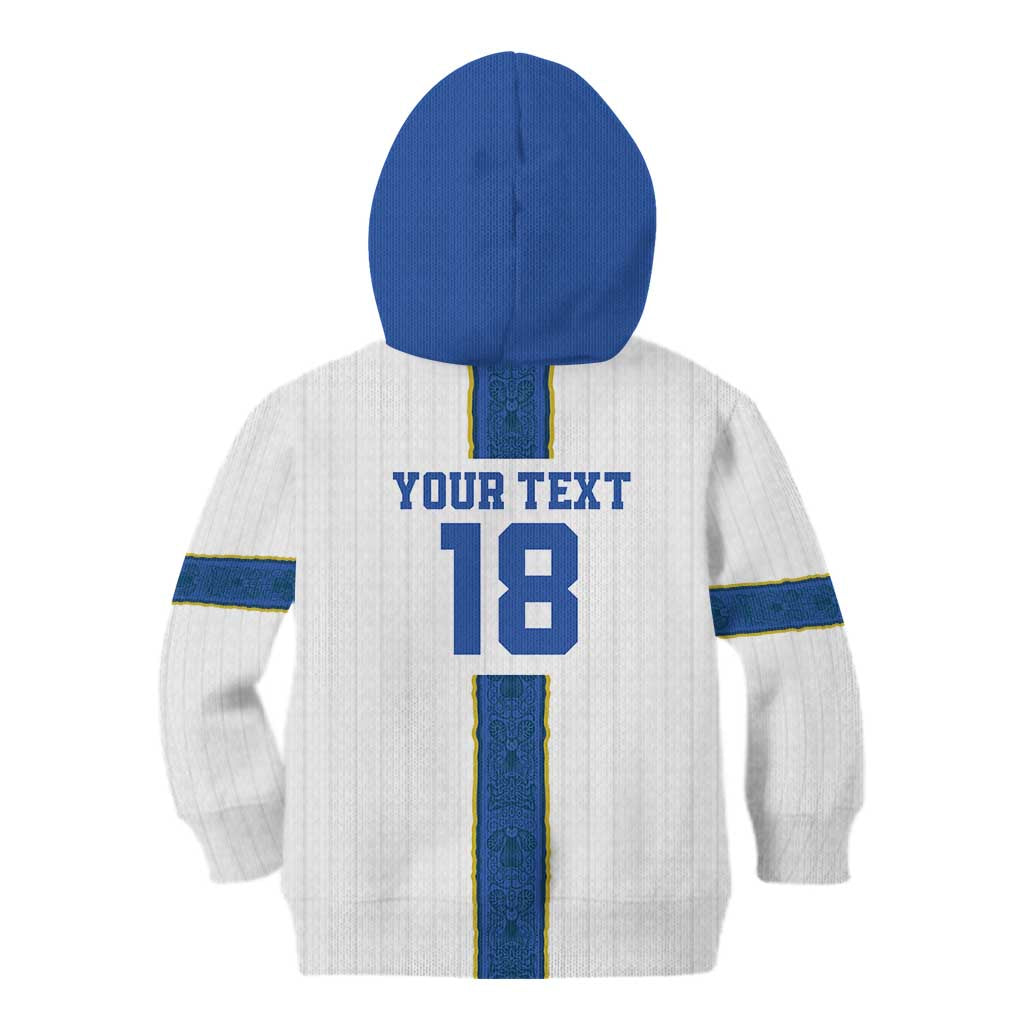 Custom Finland Football Kid Hoodie Suomi Champion Sami Pattern - Wonder Print Shop