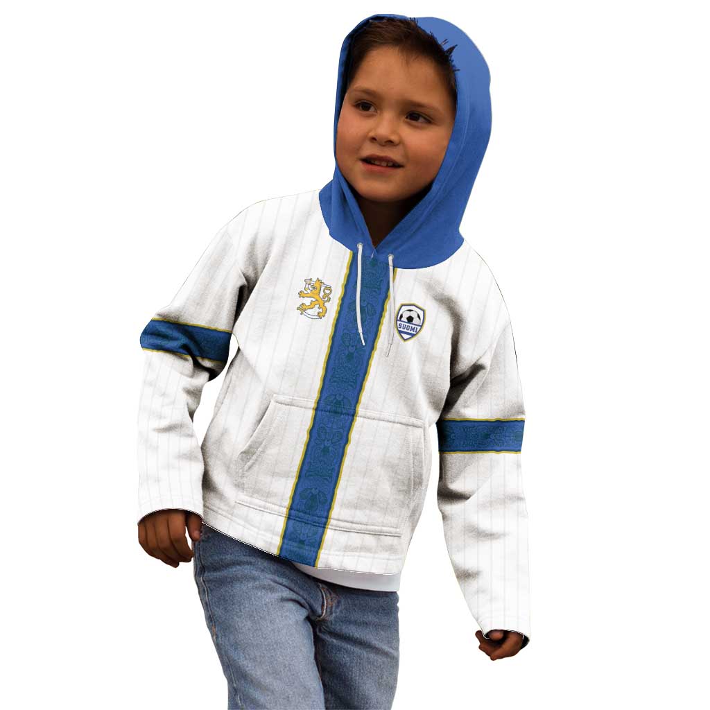 Custom Finland Football Kid Hoodie Suomi Champion Sami Pattern - Wonder Print Shop