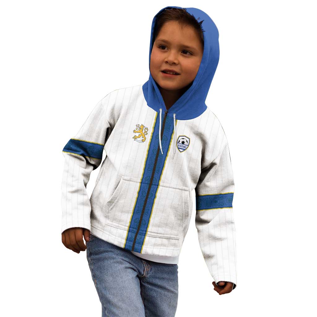 Custom Finland Football Kid Hoodie Suomi Champion Sami Pattern - Wonder Print Shop