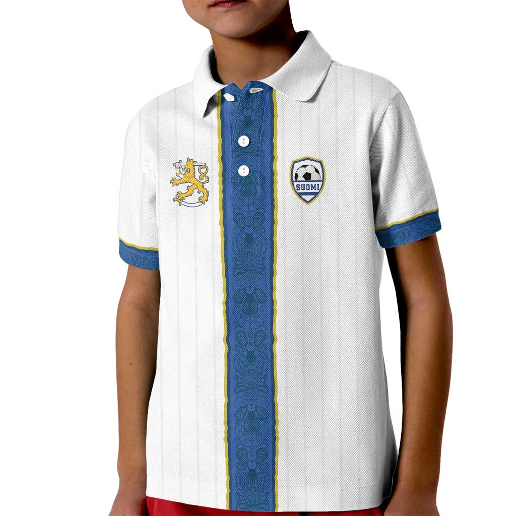 Custom Finland Football Kid Polo Shirt Suomi Champion Sami Pattern - Wonder Print Shop