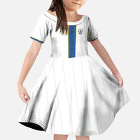 Custom Finland Football Kid Short Sleeve Dress Suomi Champion Sami Pattern - Wonder Print Shop